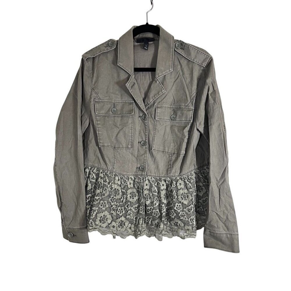 Lane Bryant Olive Green Military-Style Jacket with Lace Hem